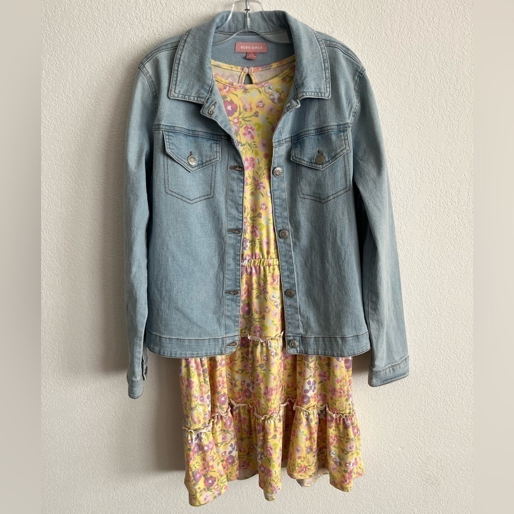BCBG Girls Floral Dress and Denim Jacket Set